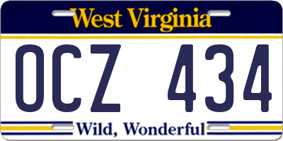 WV license plate OCZ434