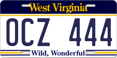 WV license plate OCZ444