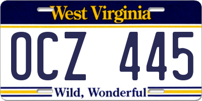 WV license plate OCZ445