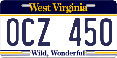 WV license plate OCZ450