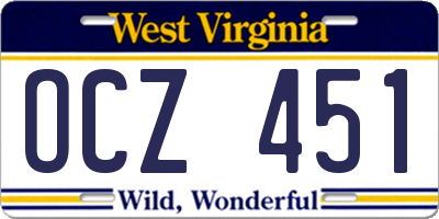 WV license plate OCZ451