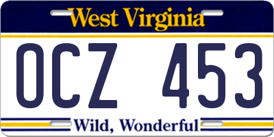 WV license plate OCZ453