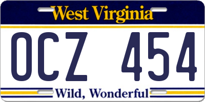 WV license plate OCZ454