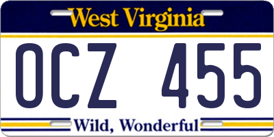 WV license plate OCZ455