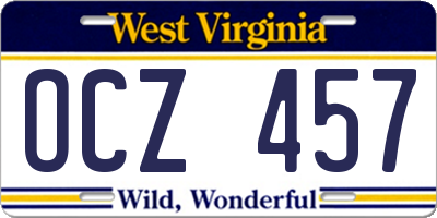 WV license plate OCZ457