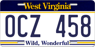 WV license plate OCZ458