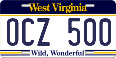 WV license plate OCZ500