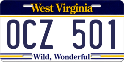 WV license plate OCZ501