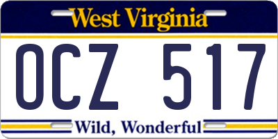WV license plate OCZ517