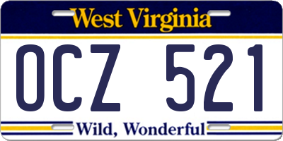WV license plate OCZ521