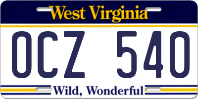 WV license plate OCZ540