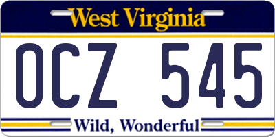 WV license plate OCZ545