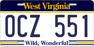 WV license plate OCZ551