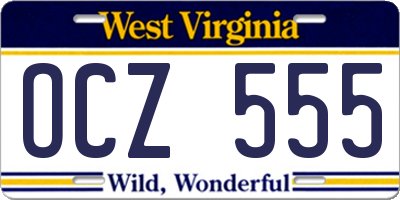 WV license plate OCZ555
