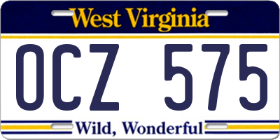 WV license plate OCZ575