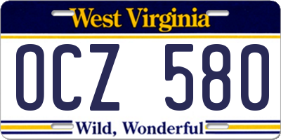 WV license plate OCZ580