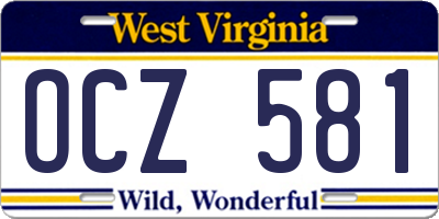 WV license plate OCZ581