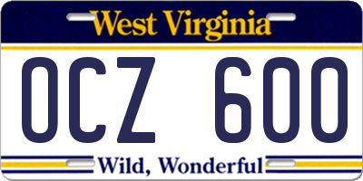 WV license plate OCZ600