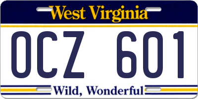 WV license plate OCZ601