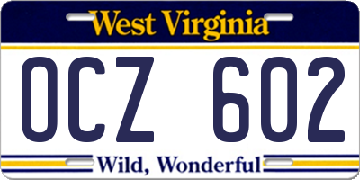 WV license plate OCZ602