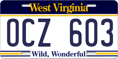 WV license plate OCZ603