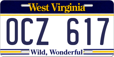 WV license plate OCZ617