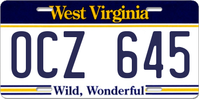 WV license plate OCZ645