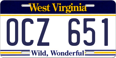 WV license plate OCZ651