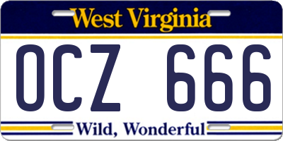 WV license plate OCZ666