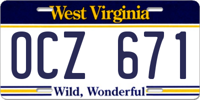 WV license plate OCZ671
