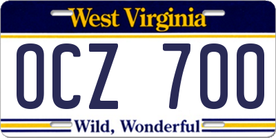 WV license plate OCZ700