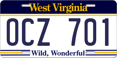 WV license plate OCZ701