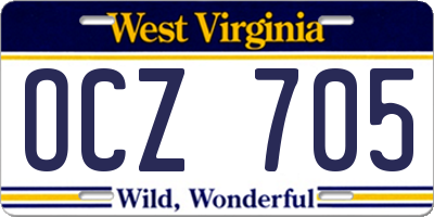 WV license plate OCZ705