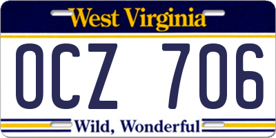WV license plate OCZ706