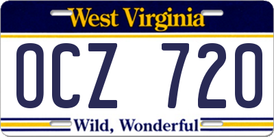 WV license plate OCZ720