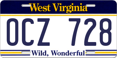 WV license plate OCZ728