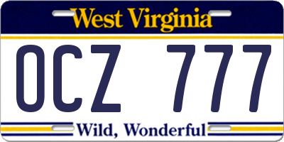 WV license plate OCZ777