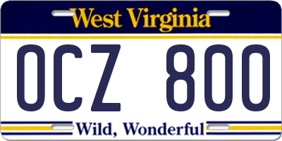 WV license plate OCZ800