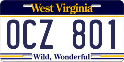 WV license plate OCZ801