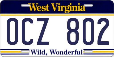 WV license plate OCZ802