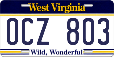 WV license plate OCZ803