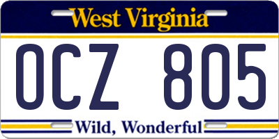 WV license plate OCZ805