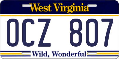 WV license plate OCZ807