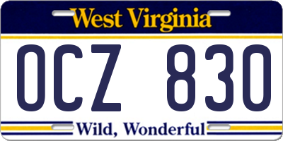 WV license plate OCZ830