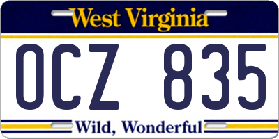 WV license plate OCZ835