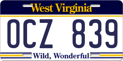 WV license plate OCZ839