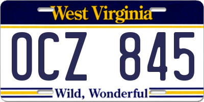 WV license plate OCZ845