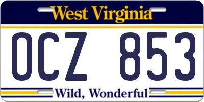 WV license plate OCZ853