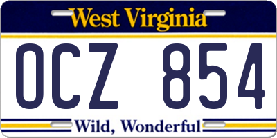 WV license plate OCZ854