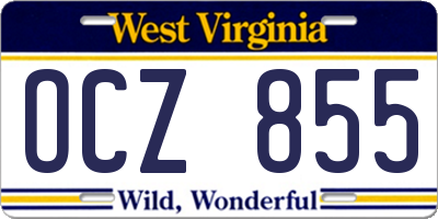 WV license plate OCZ855